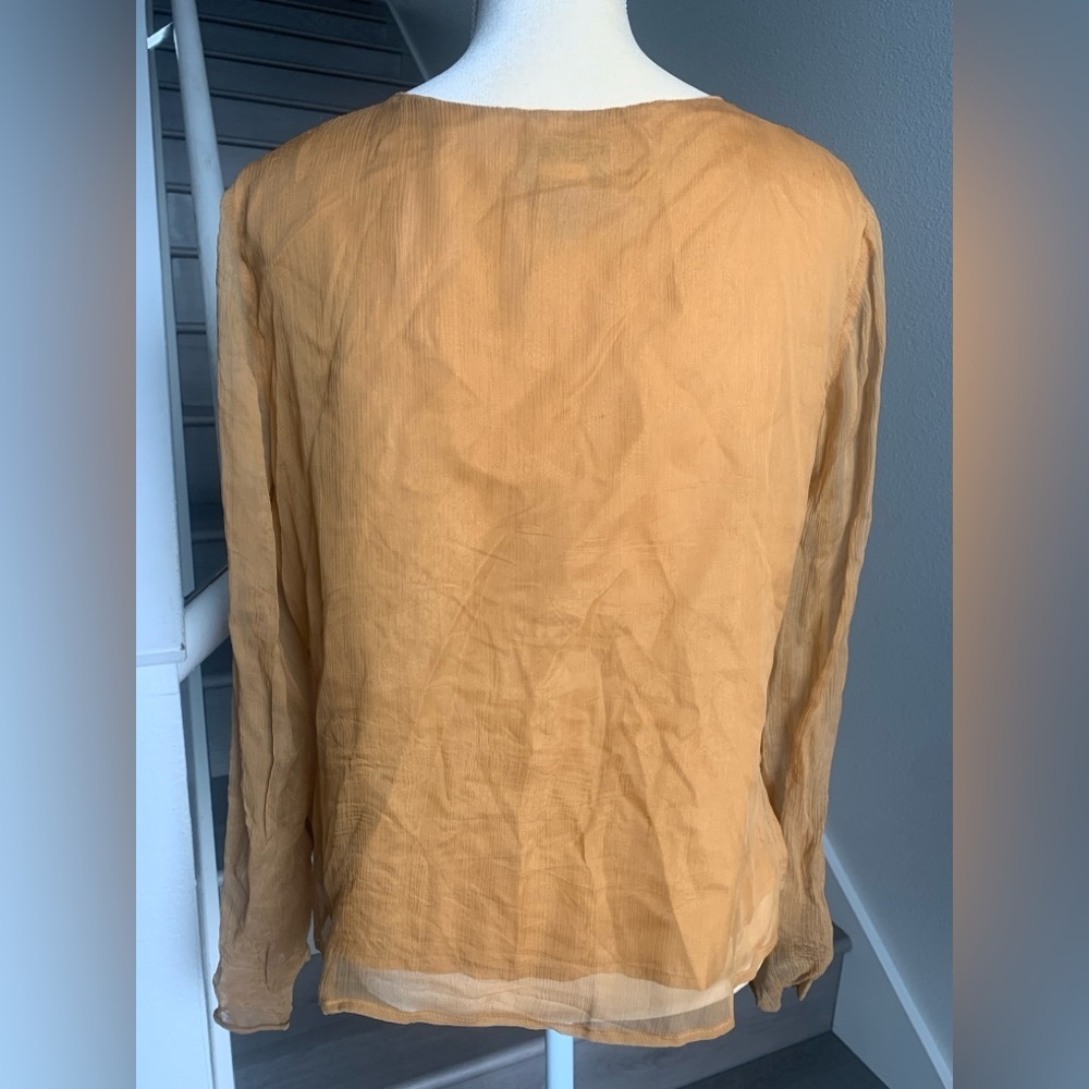 New York City Design Co Embroidered Tie-Neck Blouse in Mustard - Picture 3 of 9